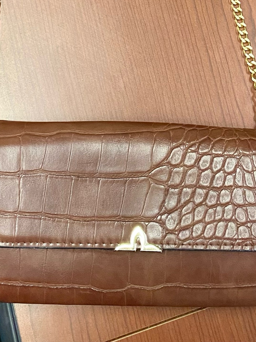 Gold Chain Strap Necklace with Brown Accents